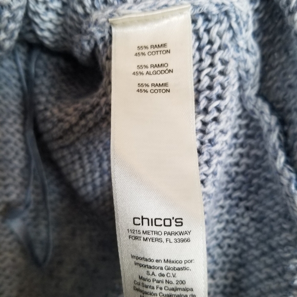 Chico's blue crochet asymmetrical hem cotton blend sweater SZ Med - Picture 4 of 8